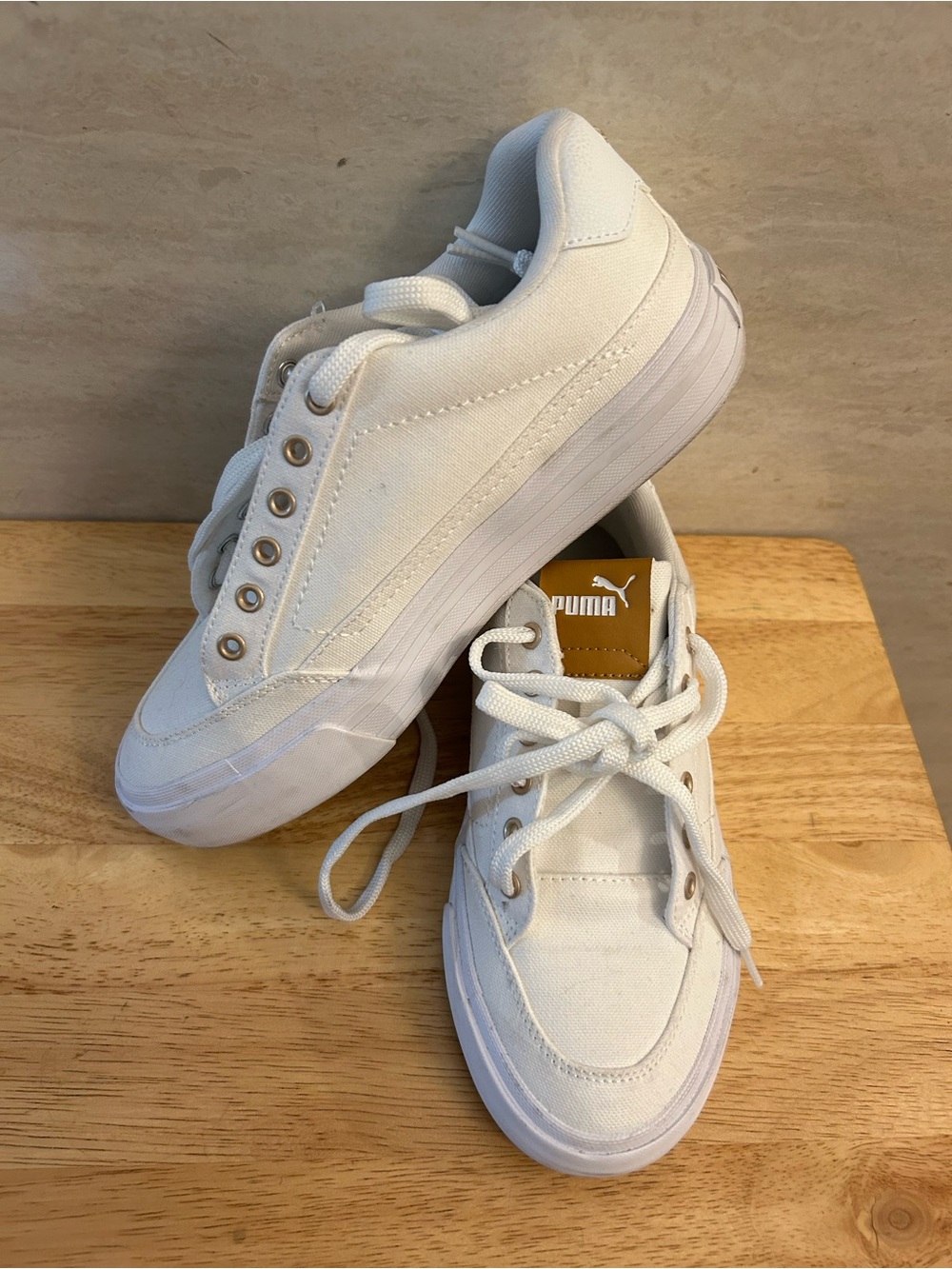 Puma Court Classic Vulc First Class White Canvas Platform Soft Foam Sneaker